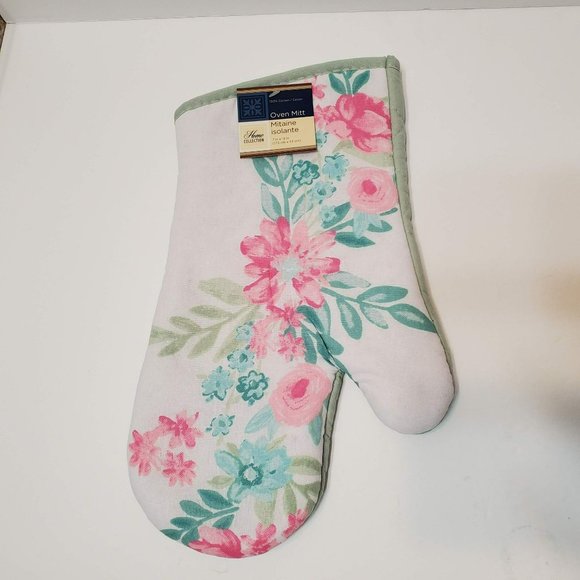 Flower Garden Kitchen Set, 10-piece, Placemats Towels Mitts, Green Pink Floral - Picture 7 of 8